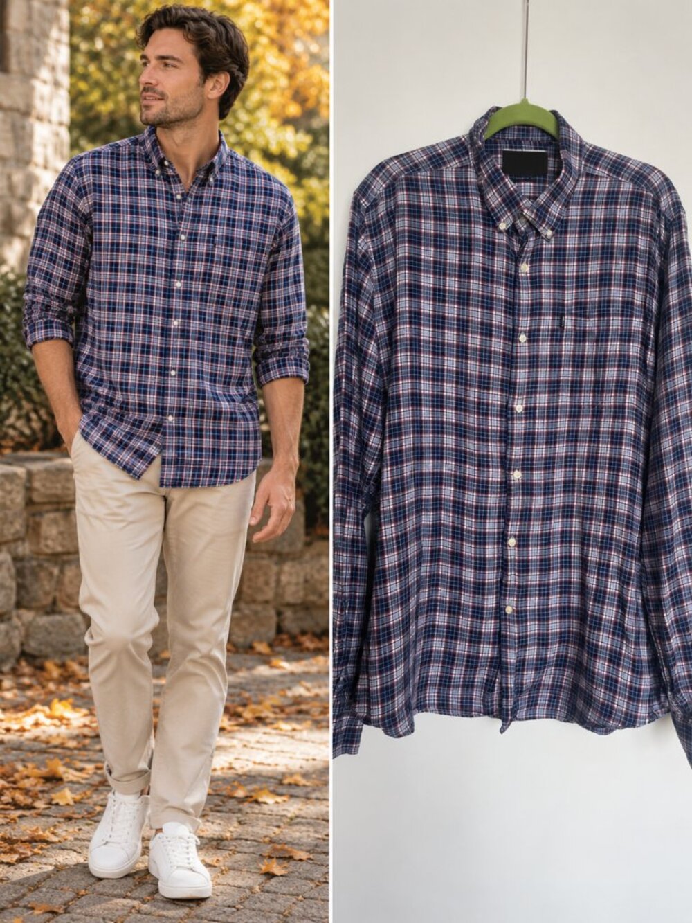 Barbour Navy Red White Plaid Linen Button Down Shirt Tailored Preppy L
